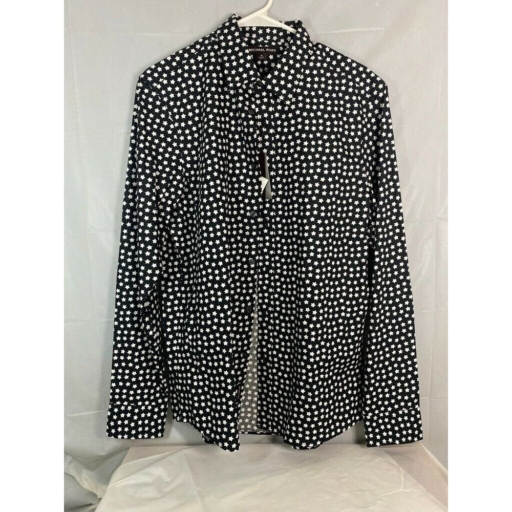 Michael Kors Boys Button Up Shirt Black White Stars Collared Long Sleeve M New